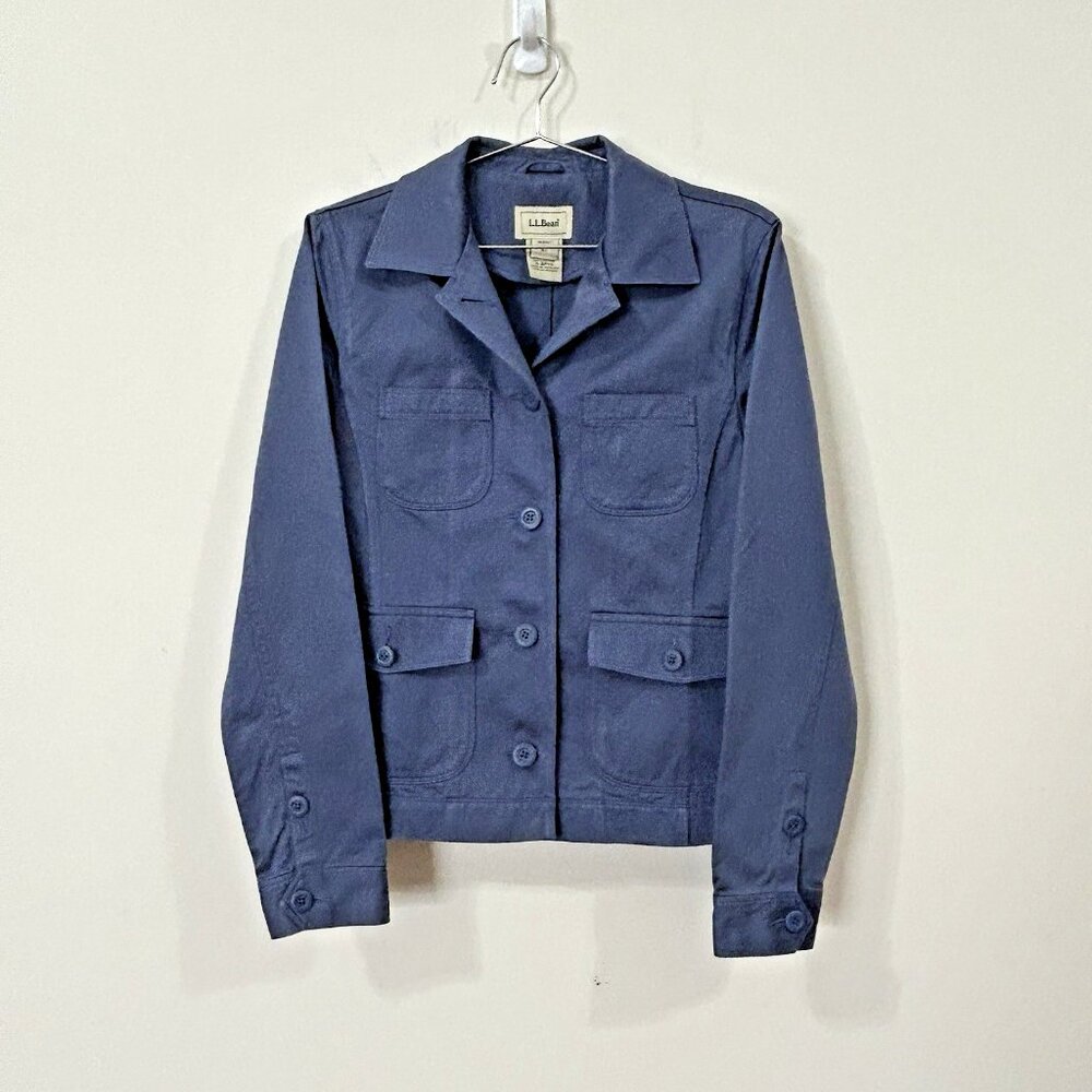 VTG L.L. BEAN Women’s S Utility Jacket Blue 100% Cotton Button Front Pockets
